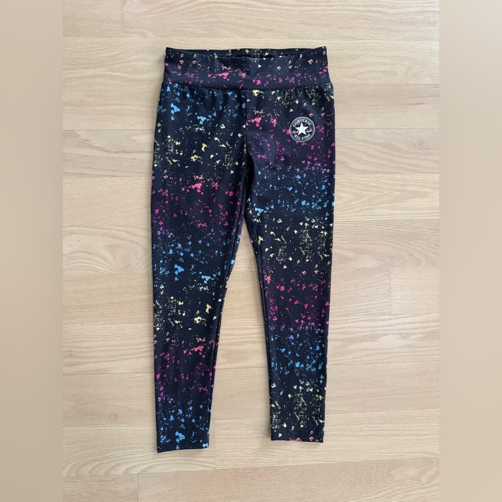 Converse Yoga Pants Leggings Girls Sz S‎ (8-10) Black Multiple Color Stretch NEW